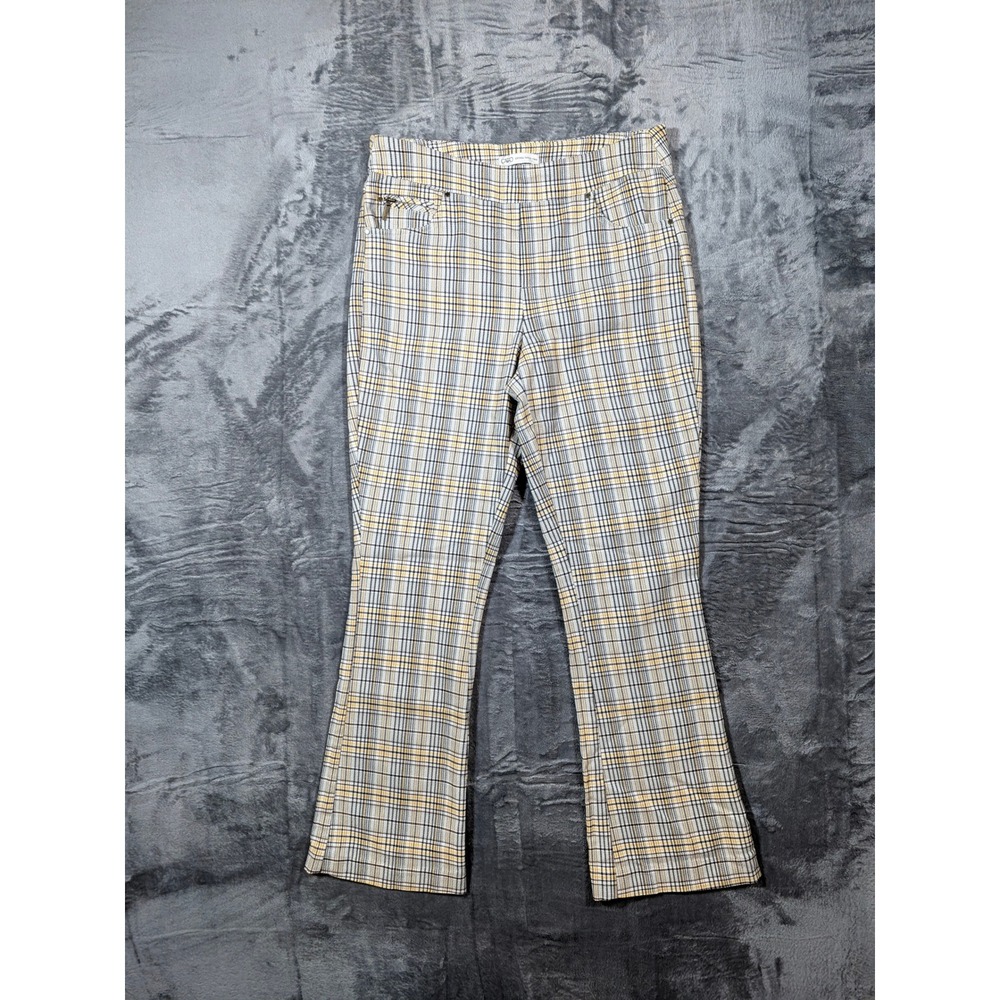 Cato Yellow Plaid Mid-Rise Flare Leg Pull On Trousers y2k Retro Womens Size 10